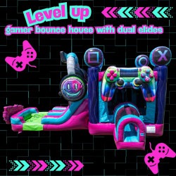 Level Up Gamer Bounce house with Dual Slides